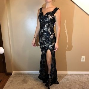 Windsor black floral sprarkle mermaid prom dress
